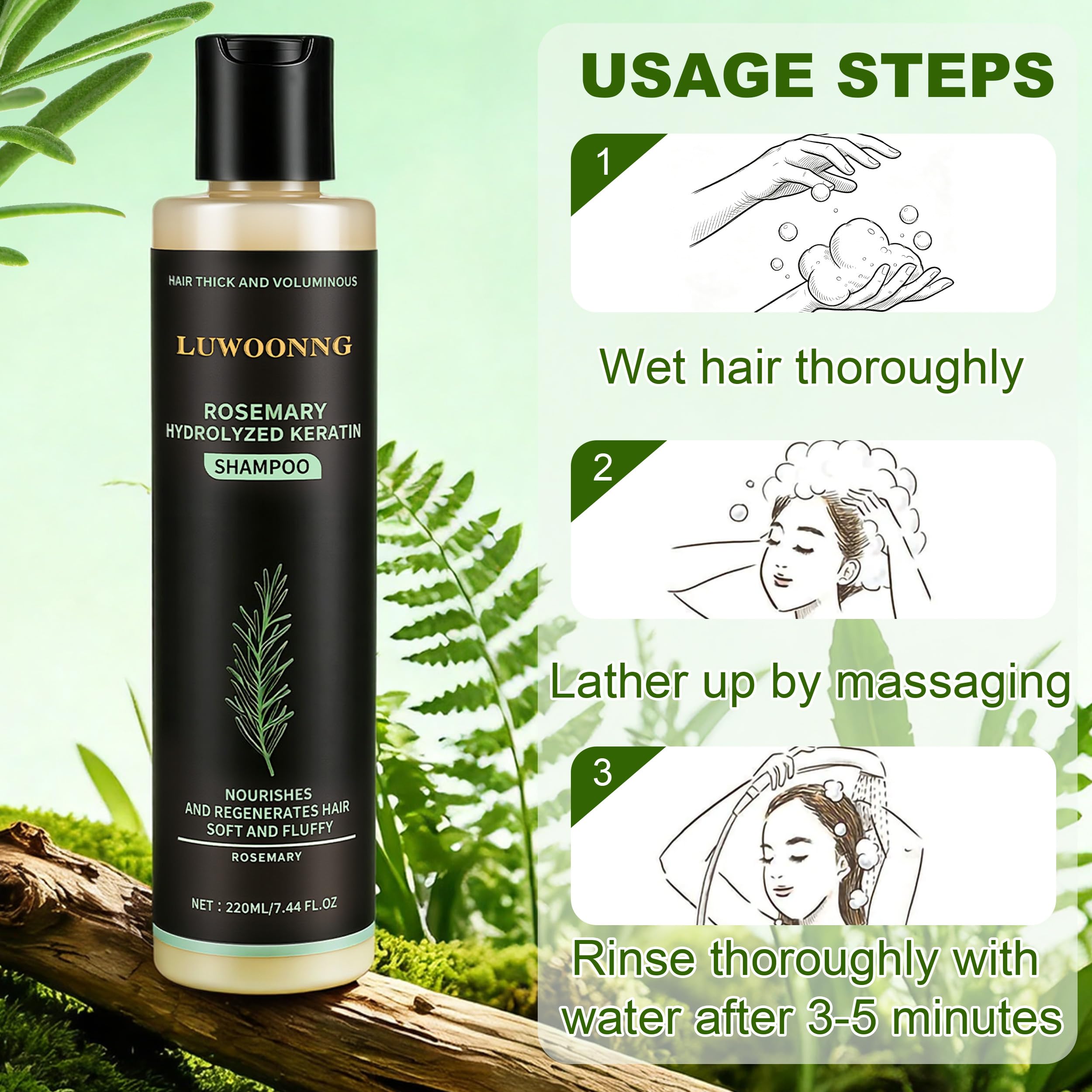 LUWOONNG hydrolyzed keratin ingredient close-up showing repairing benefit