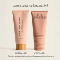 Lux Unfiltered pump and label detail highlighting clear branding and application ease