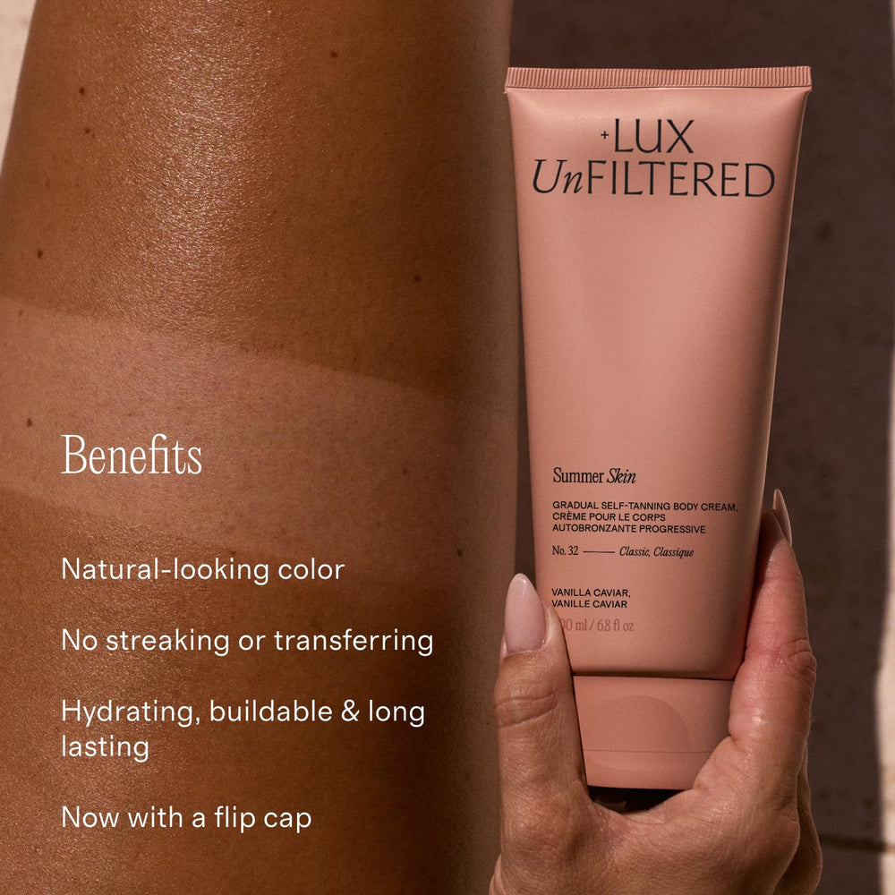 Lux Unfiltered texture closeup displaying creamy lotion texture for smooth, even application