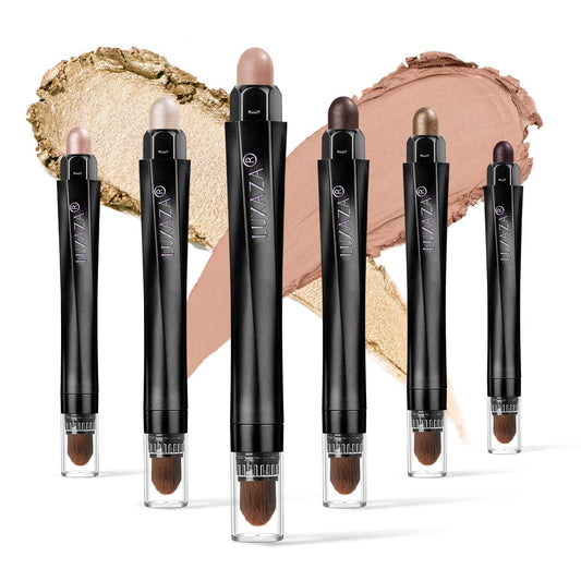 LUXAZA front packaging showing six eyeshadow sticks and coordinated tones, easy selection benefit