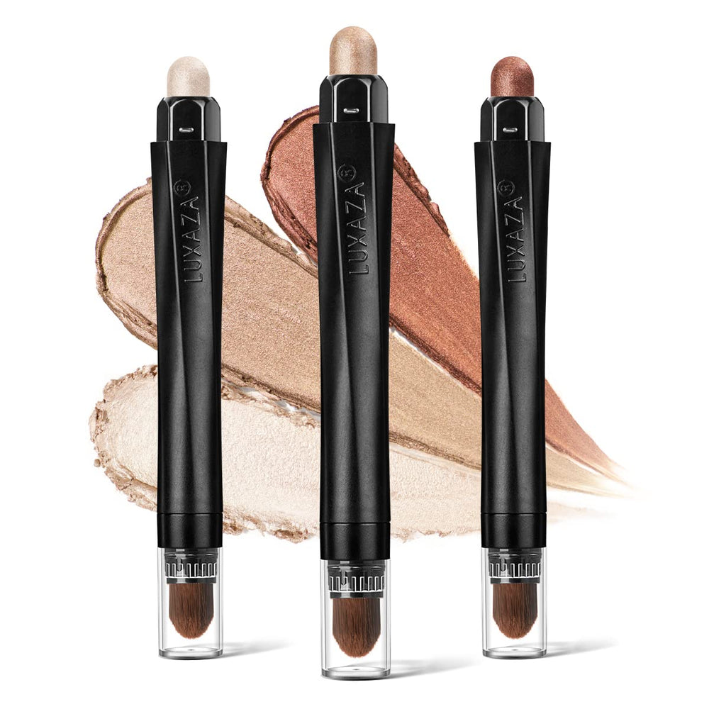 LUXAZA front packaging showing three eyeshadow sticks, easy selection benefit