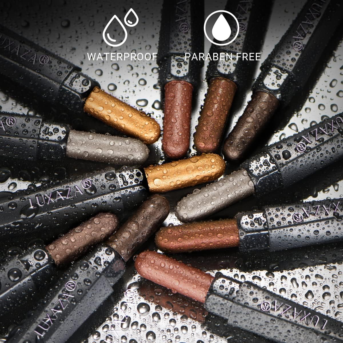 LUXAZA pencil applied on model creating soft daytime neutral eye