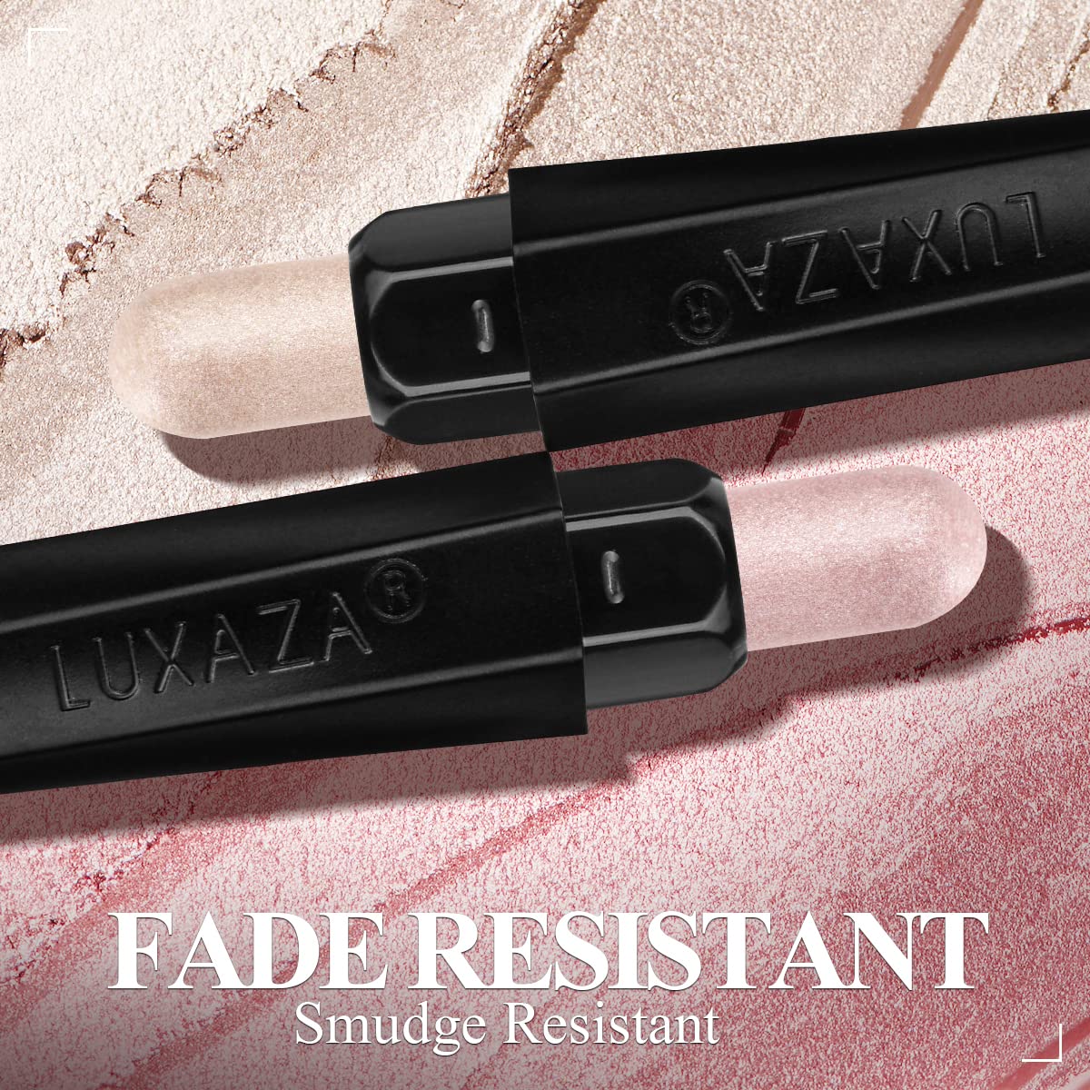 LUXAZA eyeshadow stick applied on eyelid illustrating easy, crease-resistant wear