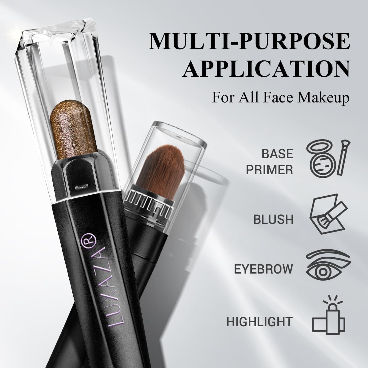 LUXAZA PRO next to lipstick showing compact size and travel convenience benefit