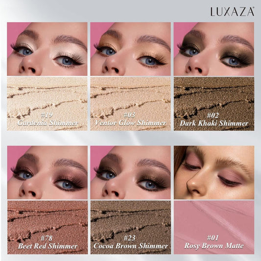 LUXAZA six sticks lined up displaying coordinated neutral shades for easy mixing