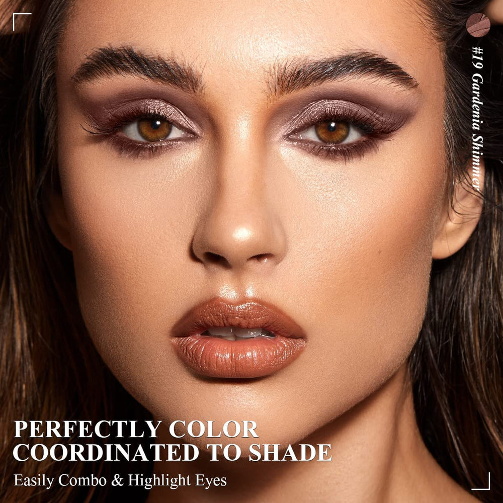 LUXAZA swatches showing metallic taupe-mauve shimmer and vibrant color payoff