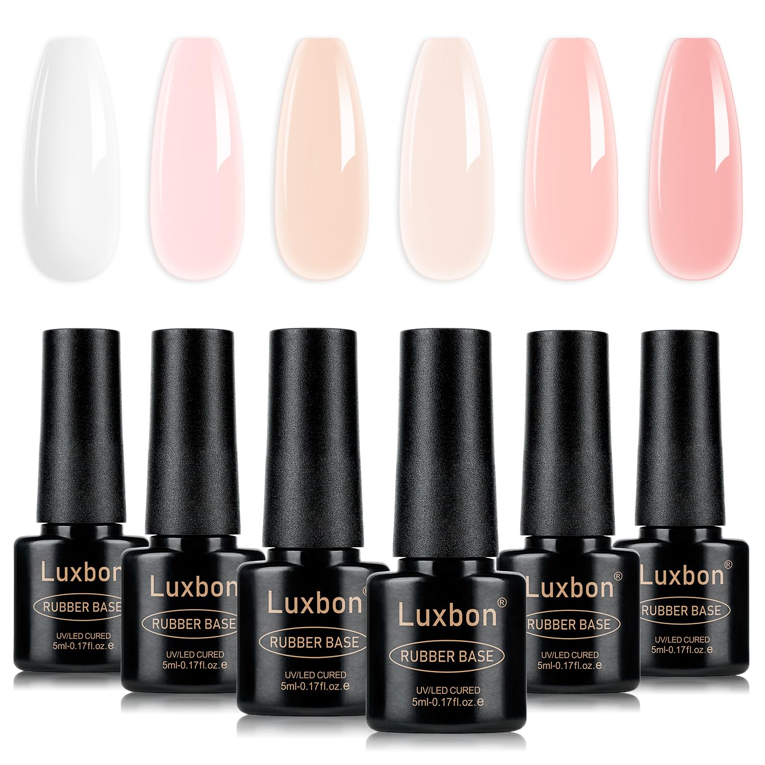 Luxbon front packaging set showing six gel bottles and kit for easy selection