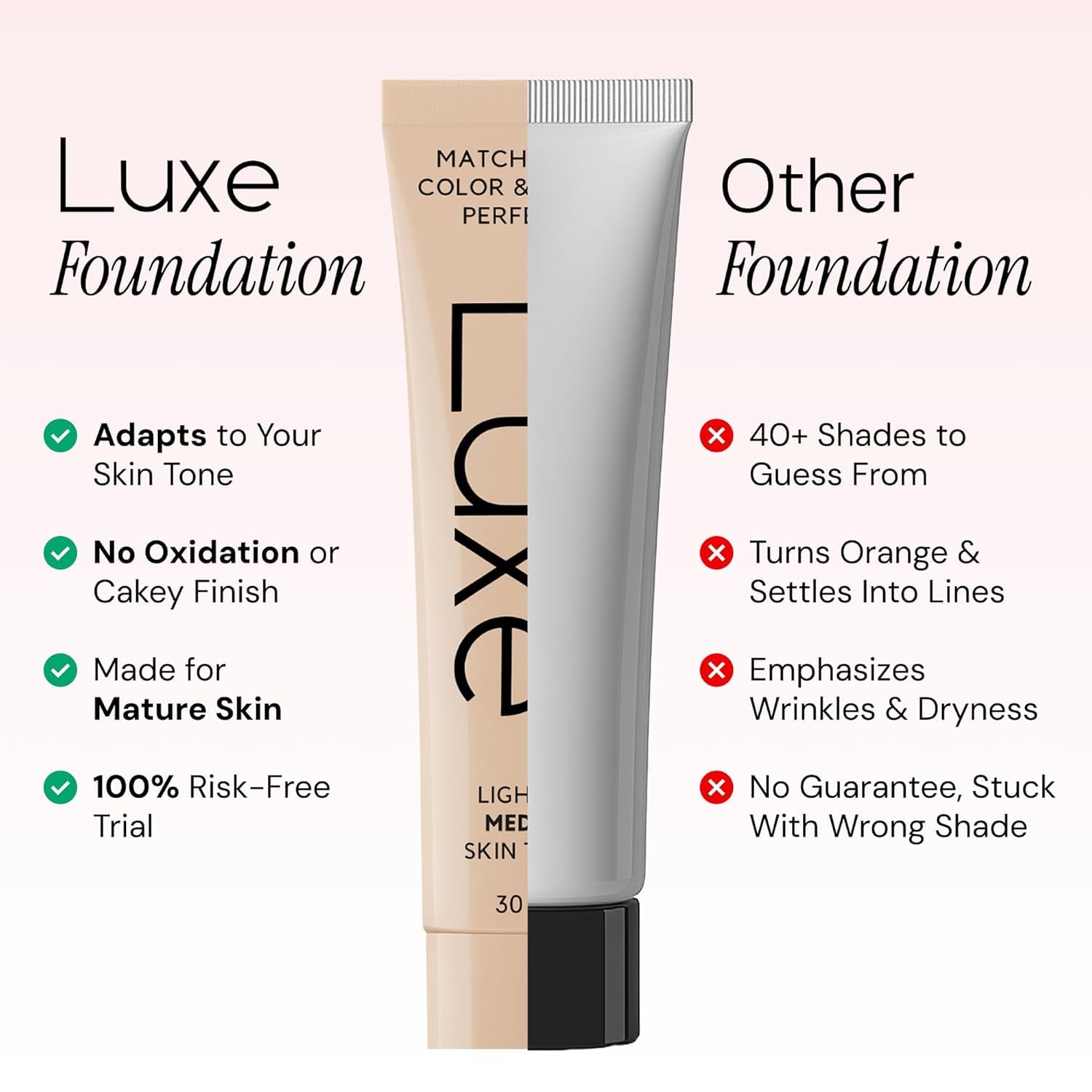 LUXE application spoon demonstrating blendability for even buildable coverage