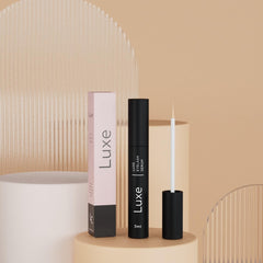 LUXE eyelash serum before and after comparison showing fuller looking lashes over time