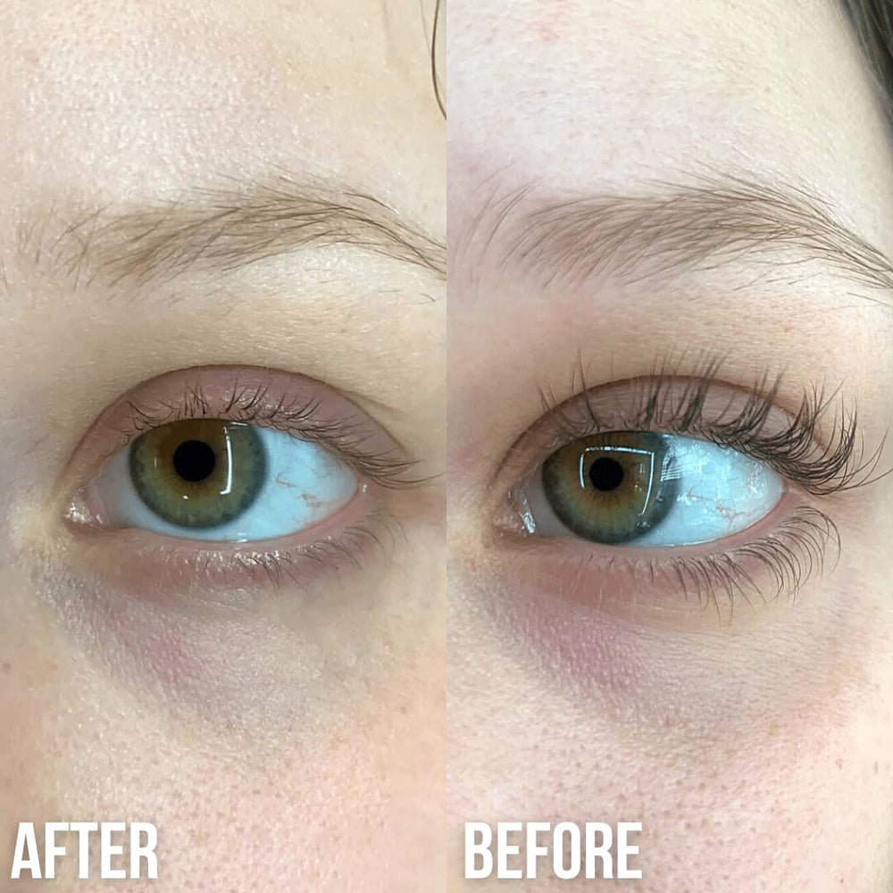 LUXE eyelash serum label ingredients closeup highlighting vegan and cruelty-free benefits
