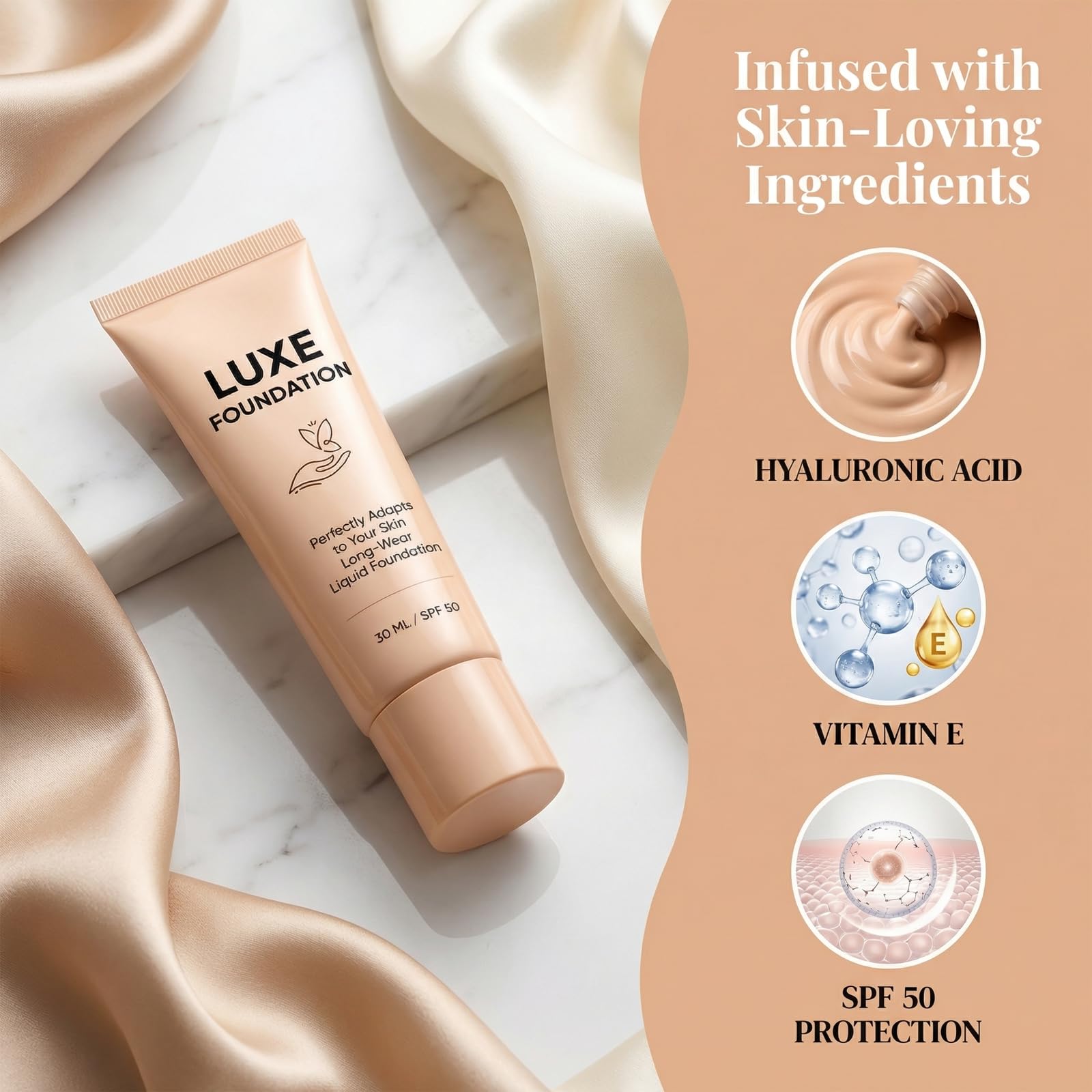 LUXE FOUNDATION applied with fingers showing quick color-changing match benefit