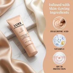 LUXE FOUNDATION applied with fingers showing quick color-changing match benefit