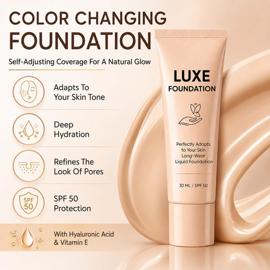 LUXE FOUNDATION dropper texture close-up highlighting smooth blendable finish