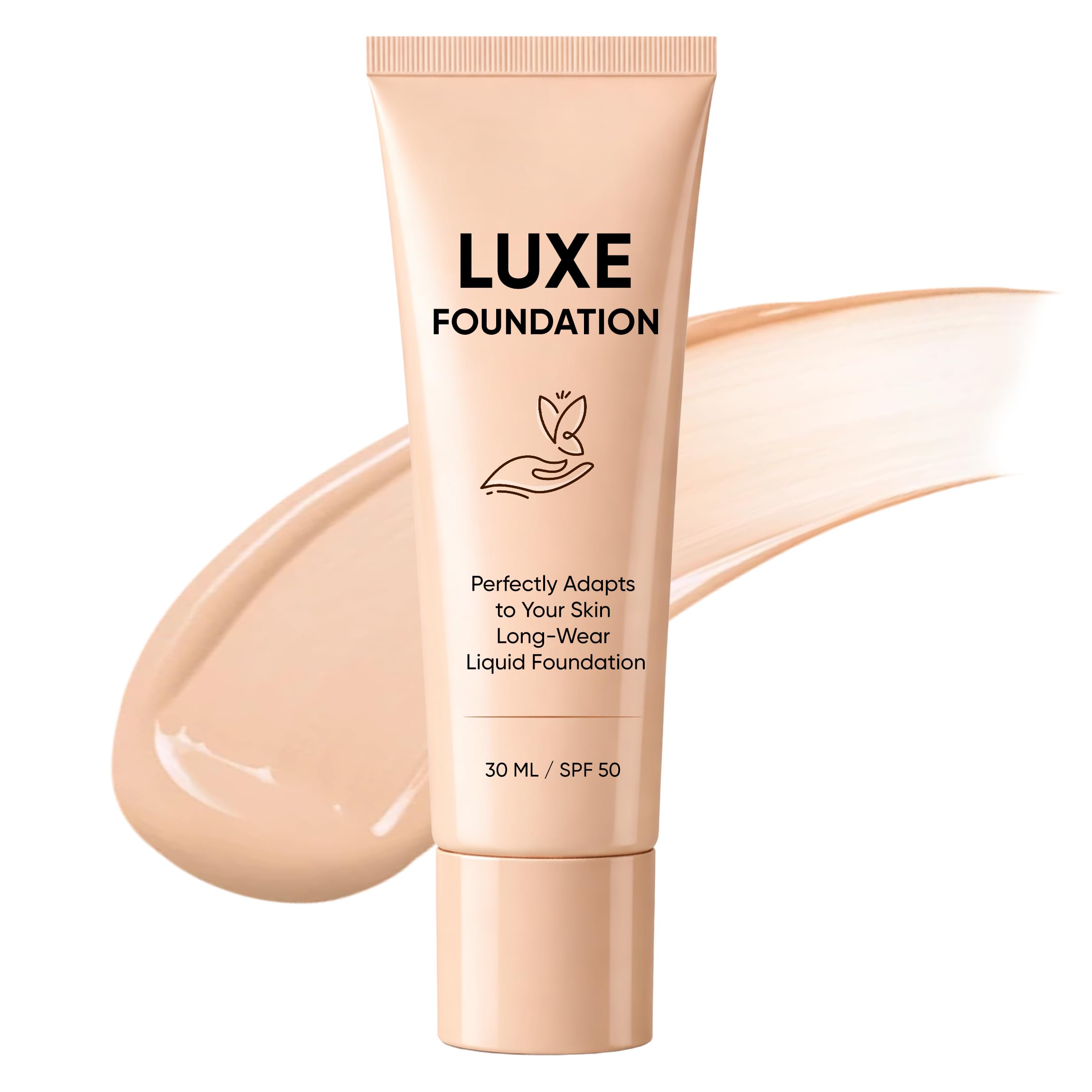 LUXE FOUNDATION front bottle showing sleek packaging and easy dispensing benefit