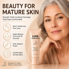 LUXE FOUNDATION with hyaluronic acid visuals indicating hydration benefits