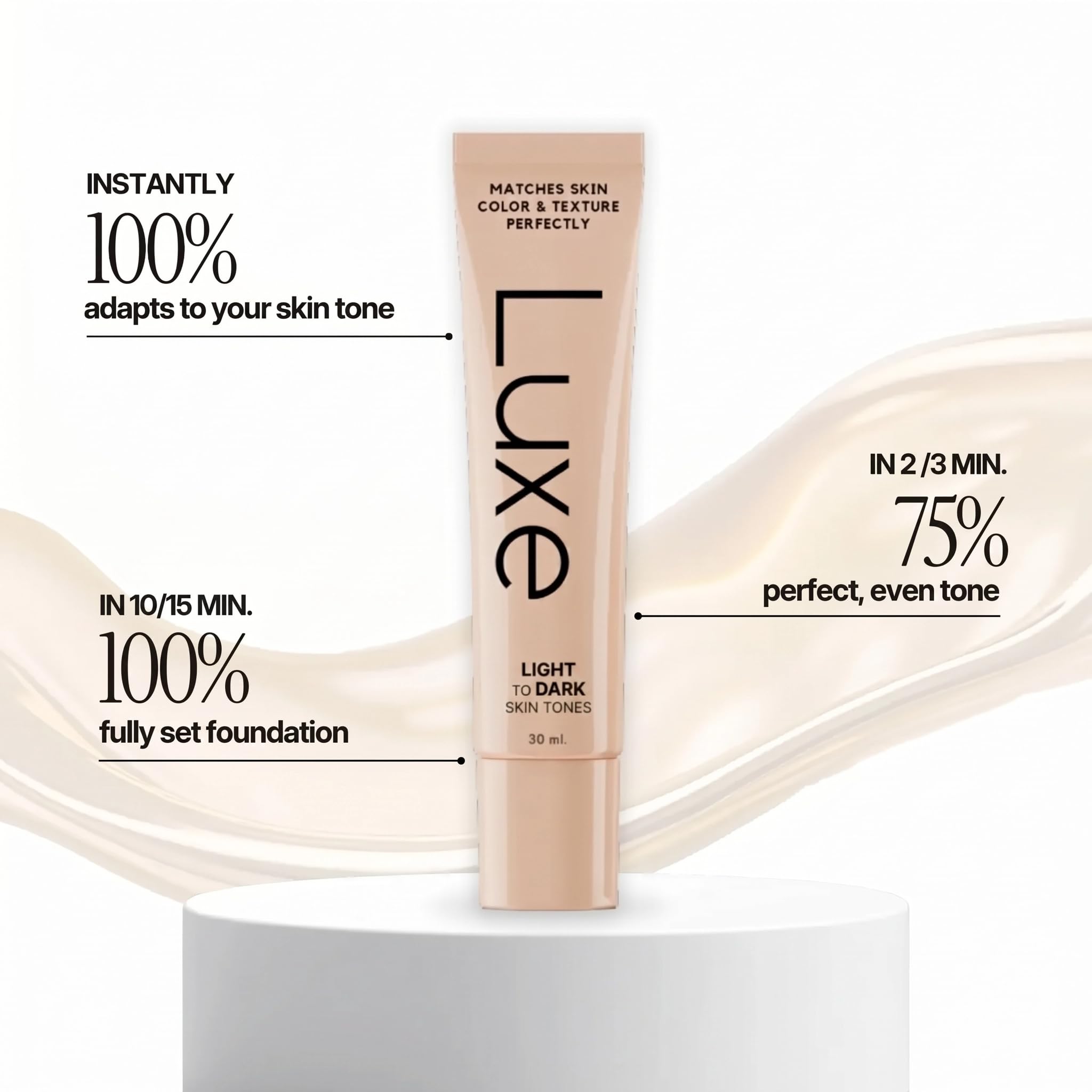 LUXE bottle next to a standard item showing compact travel-friendly size