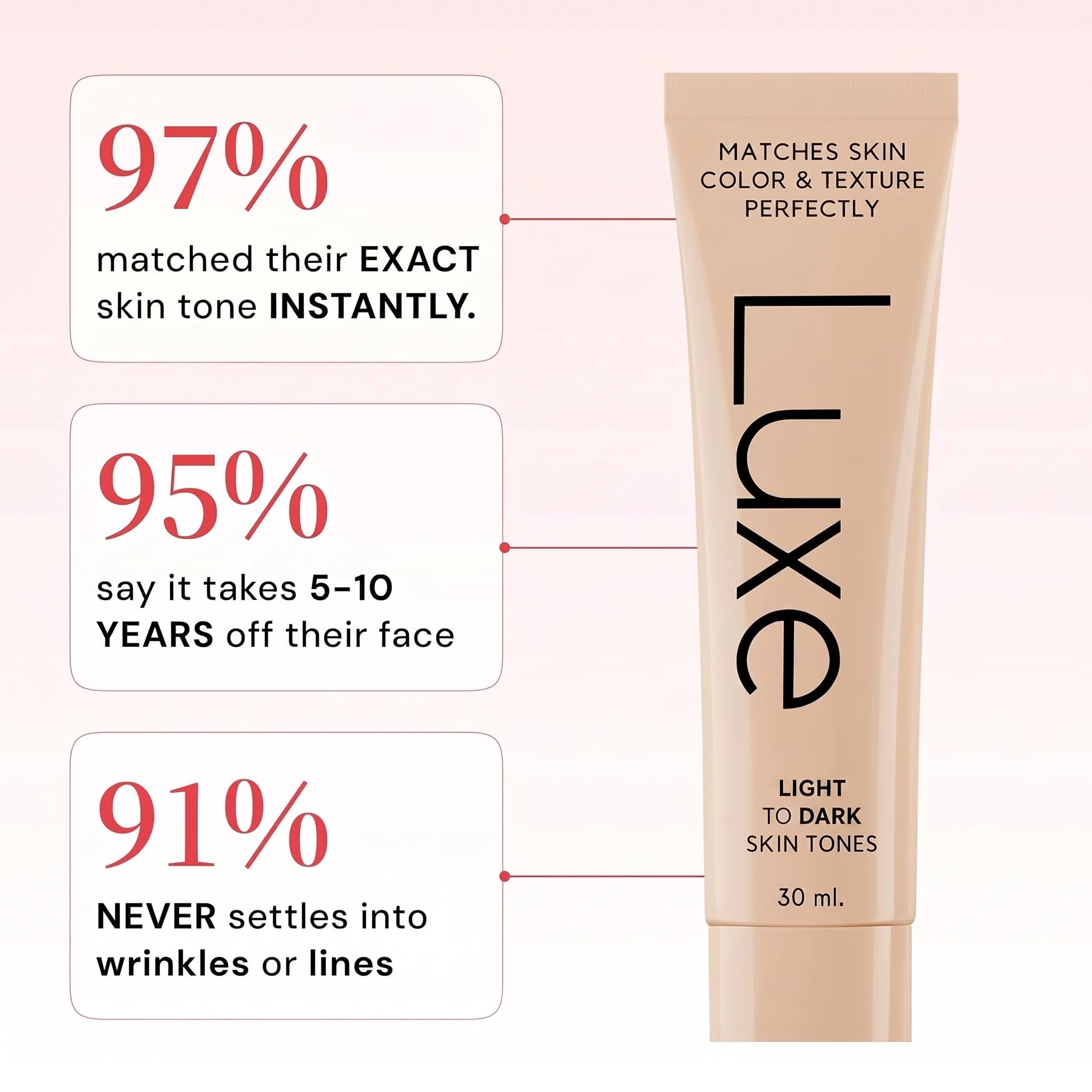 LUXE texture swirl showing smooth cream consistency for even coverage