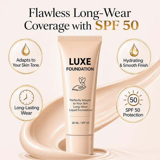 LUXE FOUNDATION creamy texture close-up demonstrating smooth, blendable finish
