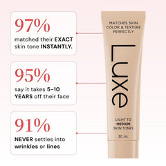 LUXE ingredient highlight with hyaluronic acid and peptides showing skincare benefit