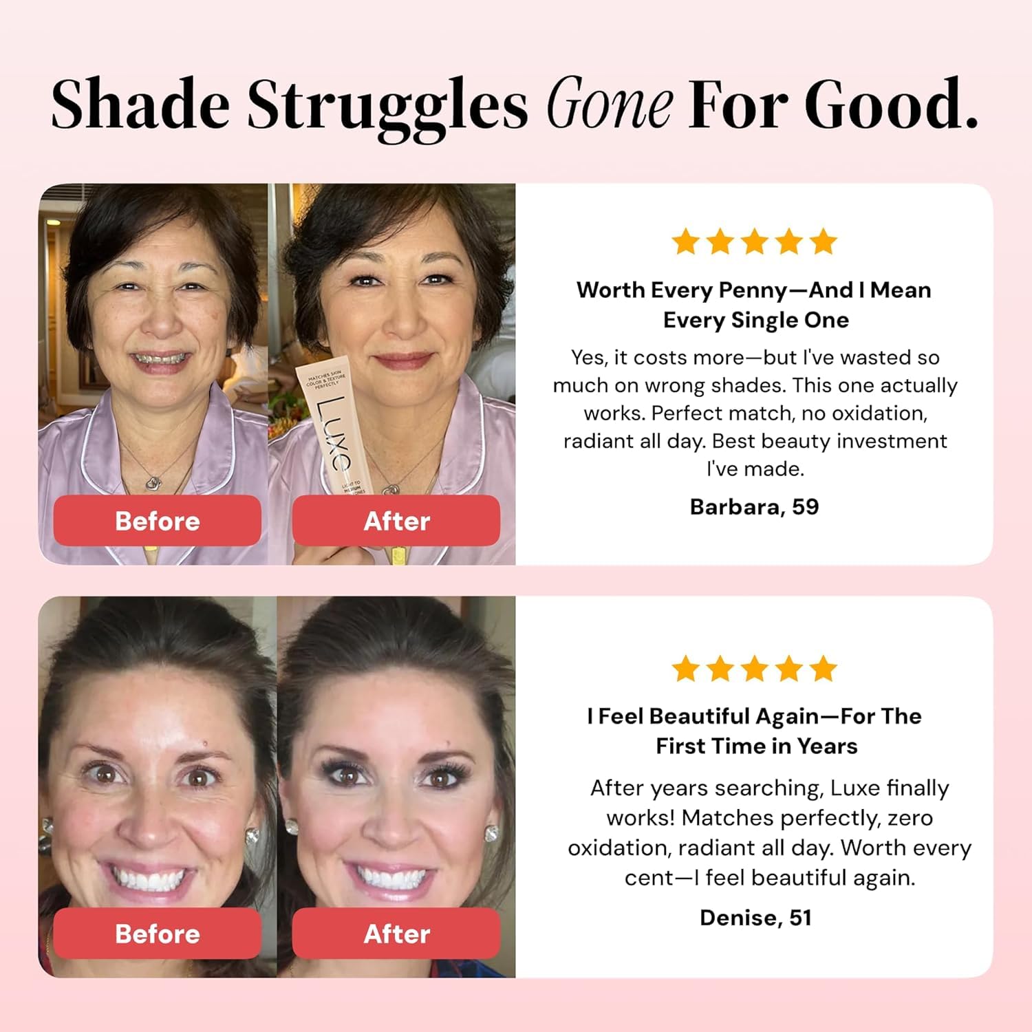 LUXE lifestyle portrait of model applying foundation showcasing real-life wearable finish
