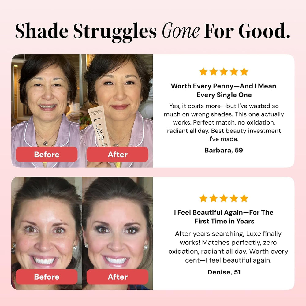 LUXE lifestyle portrait of model applying foundation showcasing real-life wearable finish