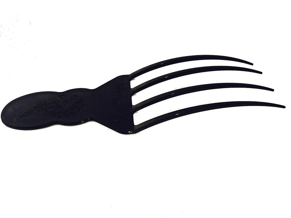 Luxe Therapy Scalp Soother Black front view showing ergonomic grip and curved teeth for soothing massage
