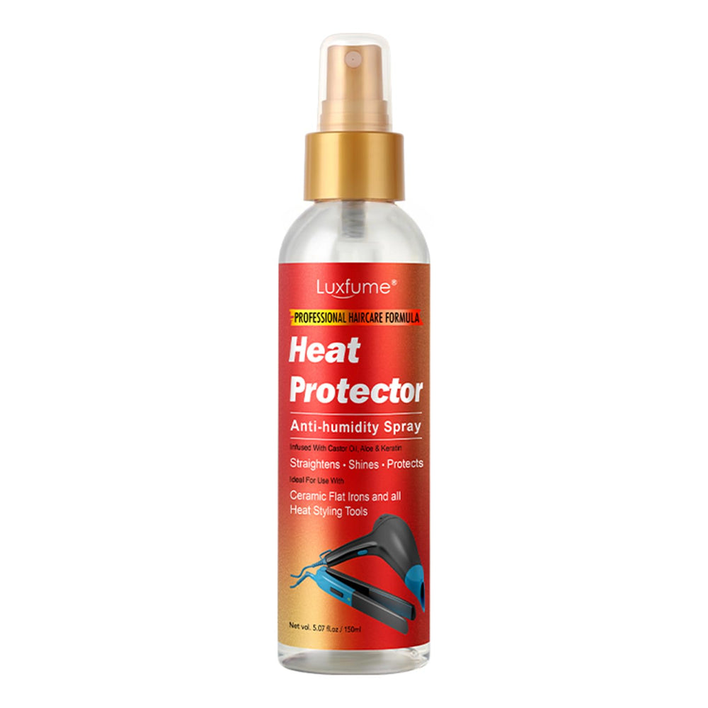 Luxfume front packaging spray bottle showing protective styling benefit