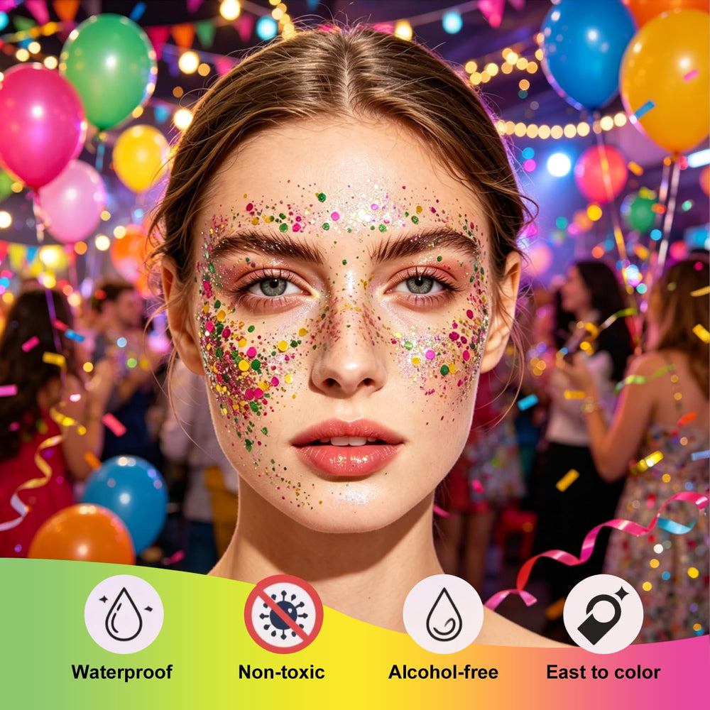 Luxfume gold glitter used as hair highlight adding luminous festival sparkle