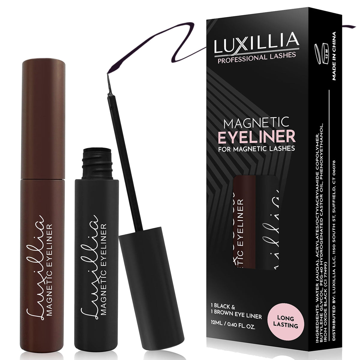 Luxillia front packaging showing dual black and brown tubes and convenience
