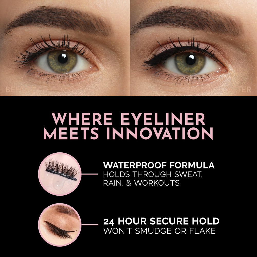 Luxillia winged eyeliner lifestyle image showing dramatic look and waterproof performance benefit