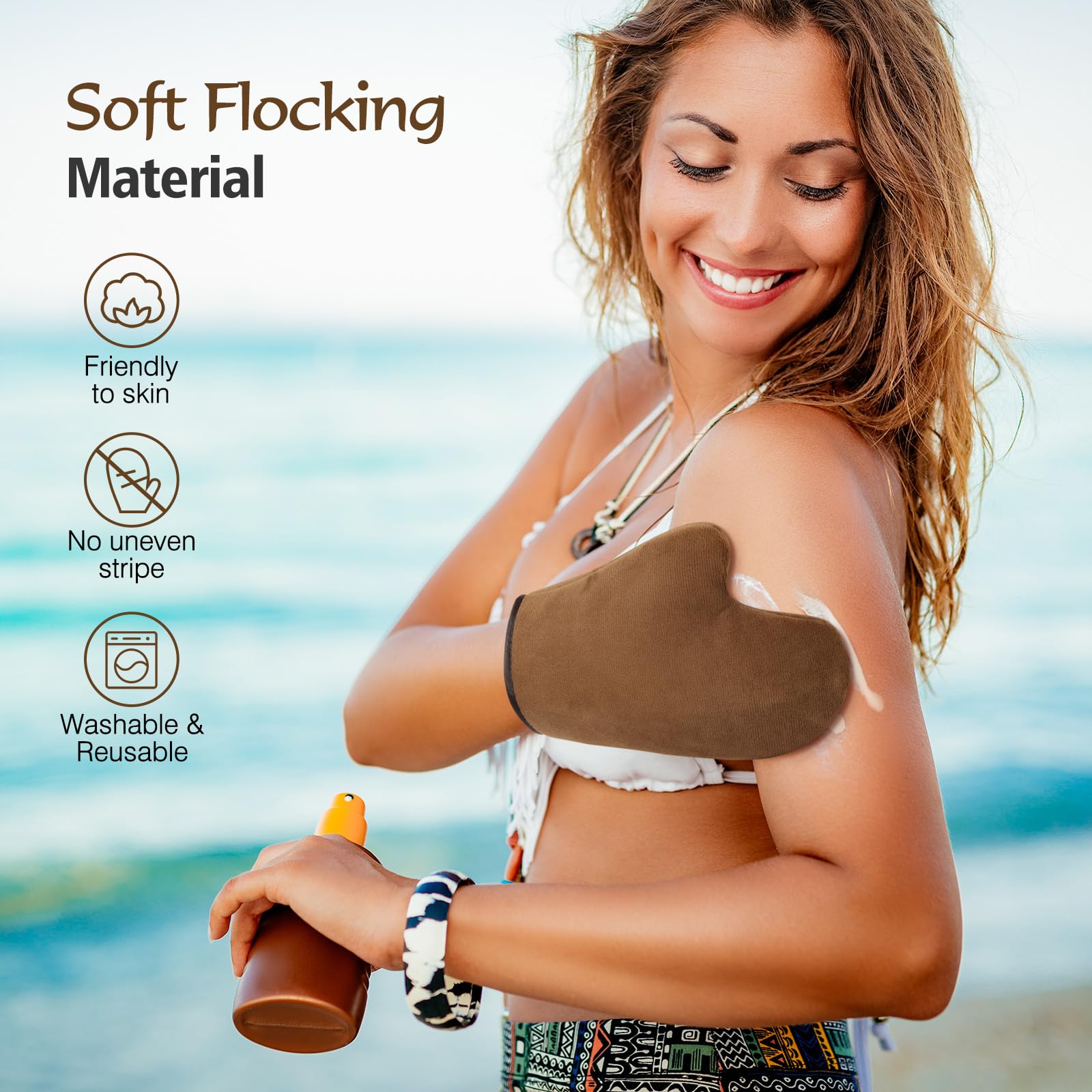 Luxspire full tanning mitt detail demonstrating soft microfiber for streak-free blending