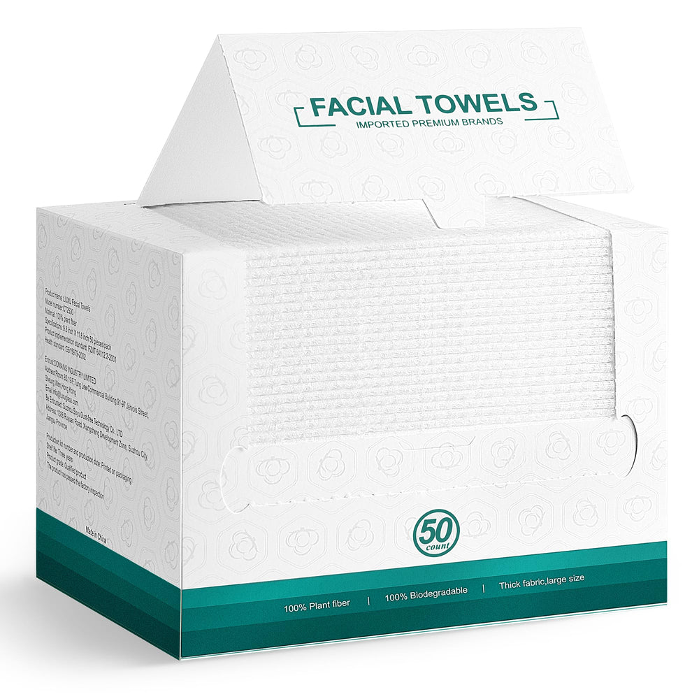 LUXU front packaging showing 50-count towels and convenient size