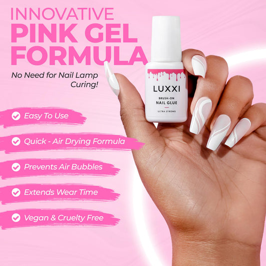 LUXXI precision brush applicator delivering controlled glue for cleaner placement
