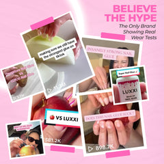 LUXXI used to apply press-on nail demonstrating fast air-dry convenience