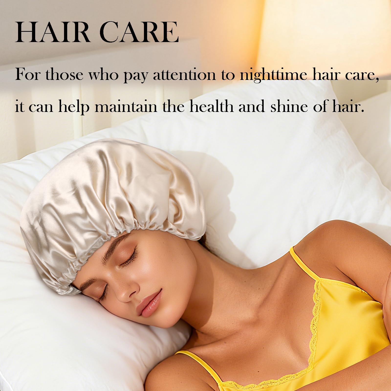 luyfrsuu bonnet in use on sleeping model preserving curly hair overnight