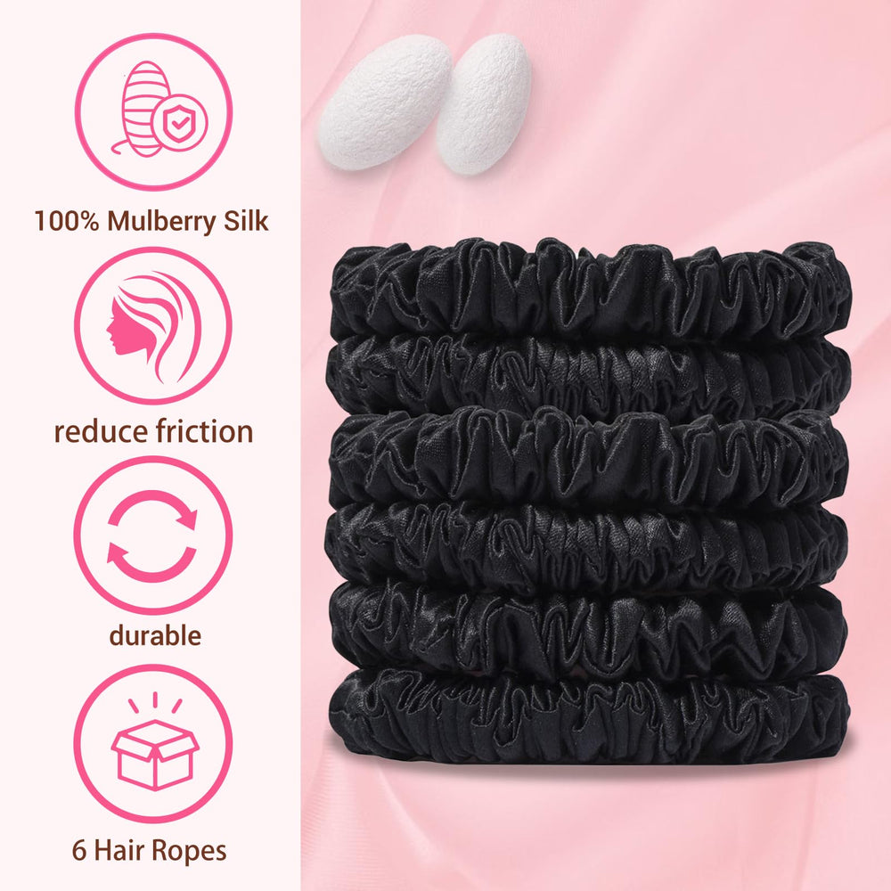 Lwoeo single skinny silk scrunchie close-up showing smooth edge and crease-free hold