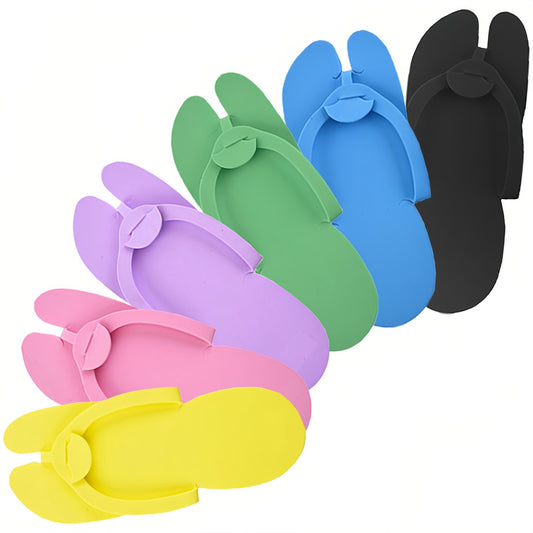 LYARCHTE front packaging showing six colorful disposable pedicure slippers for easy selection
