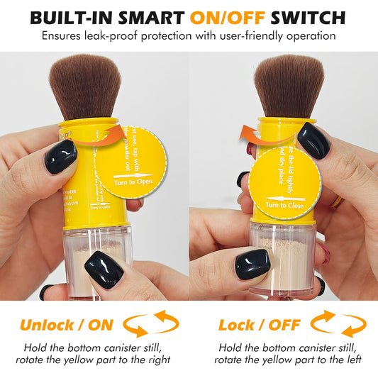 LYBHDAFA angled brush head close-up revealing soft bristles for precise, mess-free powder application
