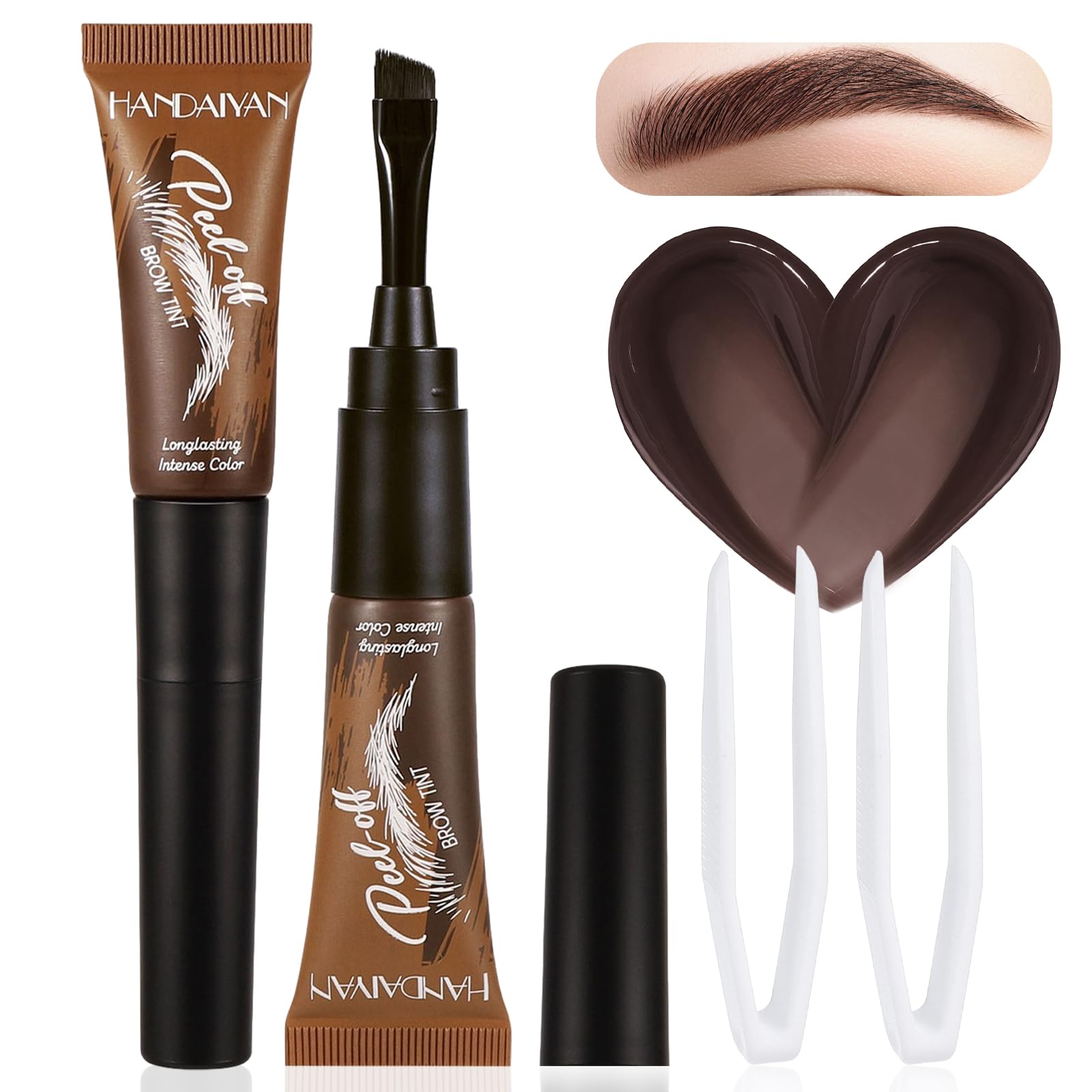 LYBHDAFA front packaging showing two peel-off eyebrow gels and color clarity benefit