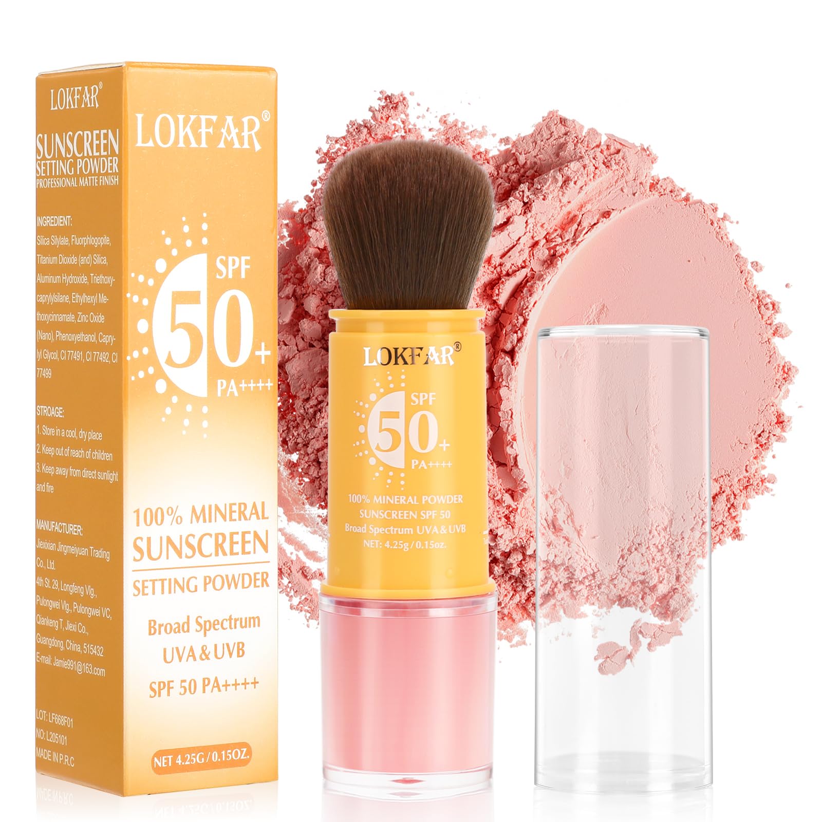 LYBHDAFA front packaging showing compact brush and powder for travel convenience