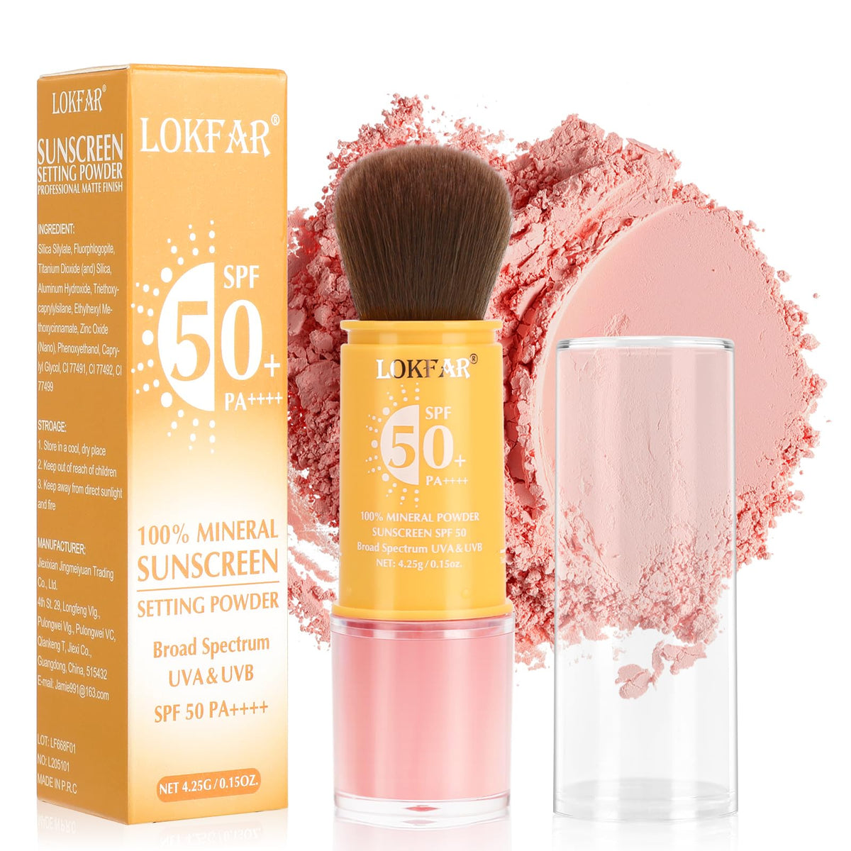 LYBHDAFA front packaging showing compact brush and powder for travel convenience