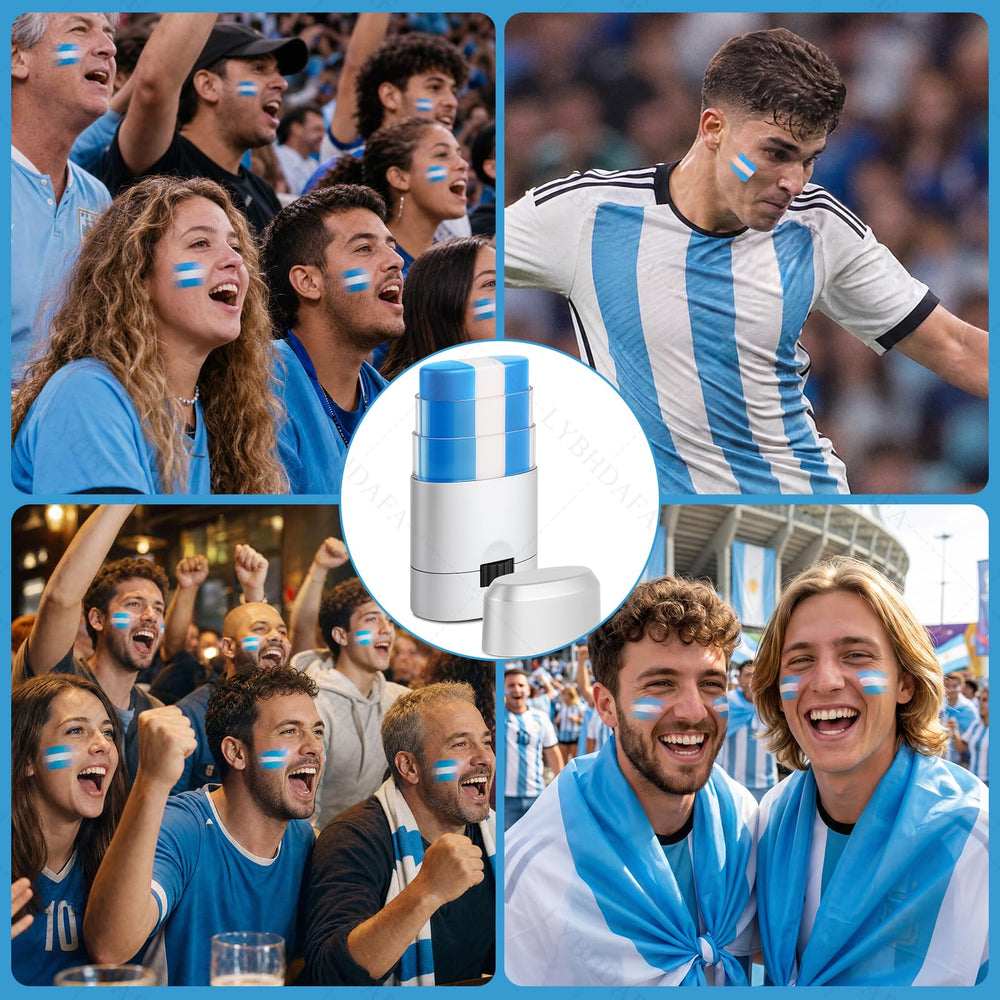 LYBHDAFA painted cheek in stadium setting demonstrating sweat-resistant wear and bold team spirit