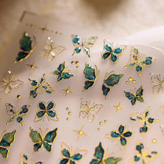 LYLYNB sheet front view showing green butterfly stickers and gold accents for easy styling