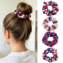 LYLYNB front packaging showing four patriotic scrunchies, festive accessorizing