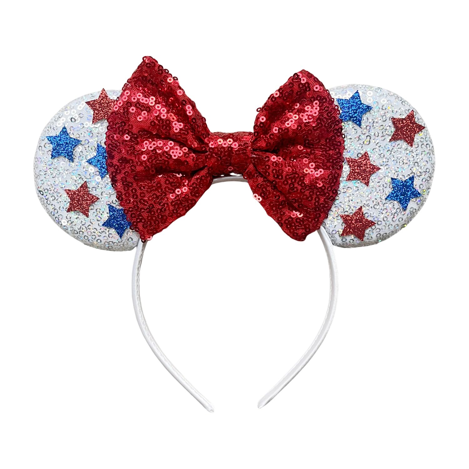 LYLYNB front view mouse ears headband showing patriotic sparkle and visibility