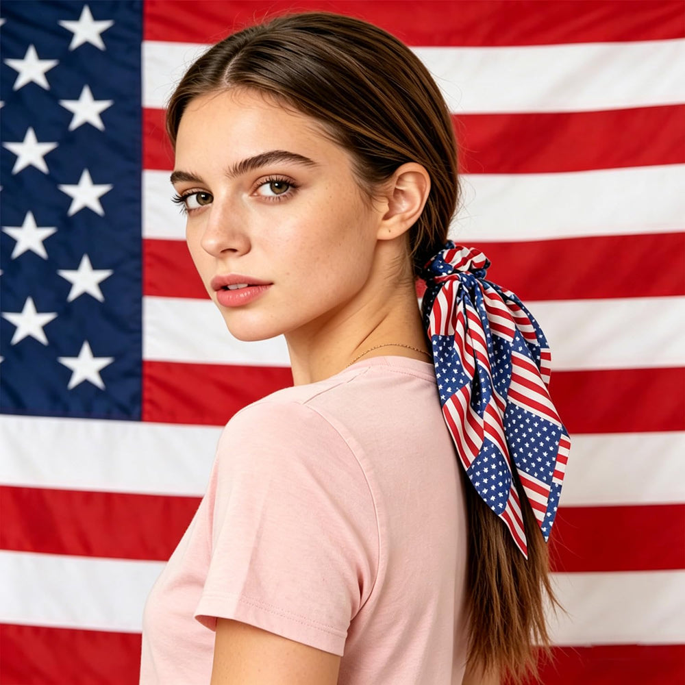 LYLYNB worn as a ponytail on model illustrating festive look and strong hold