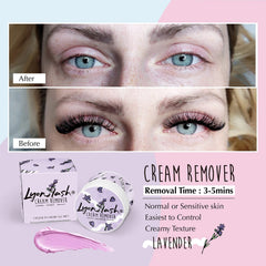 Lyon Lash product applied by technician on lashes, demonstrates safe professional removal