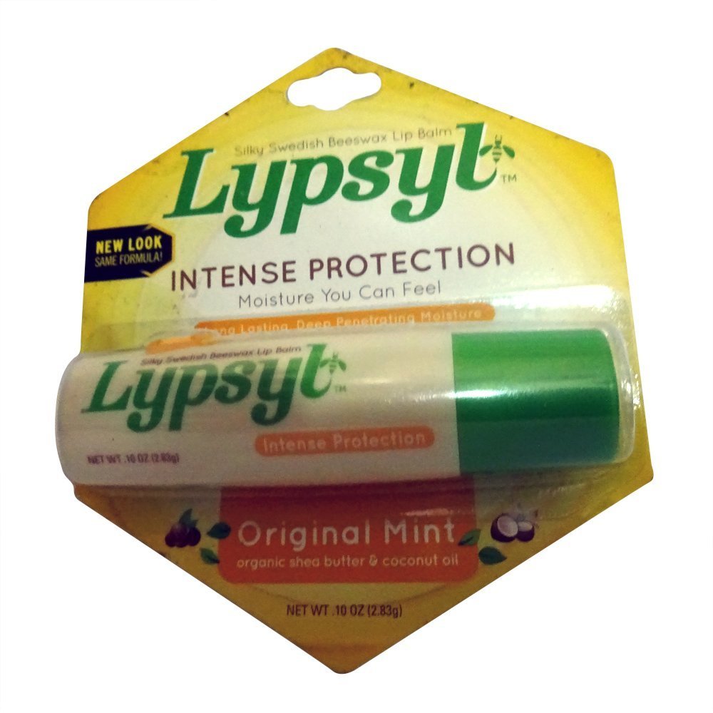 Lypsyl pack front view showing mint balm and easy one-hand slide for quick application