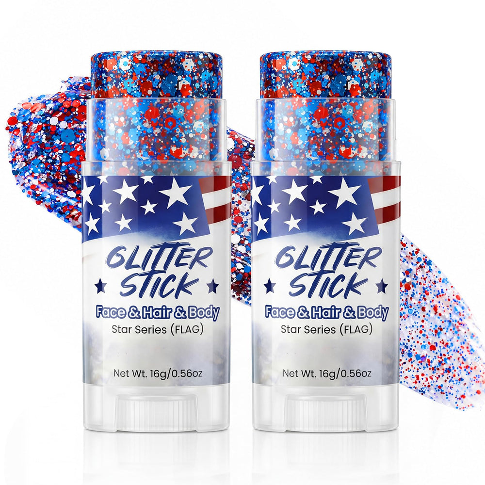 LYRADEW front view of two patriotic glitter sticks adds instant holiday sparkle