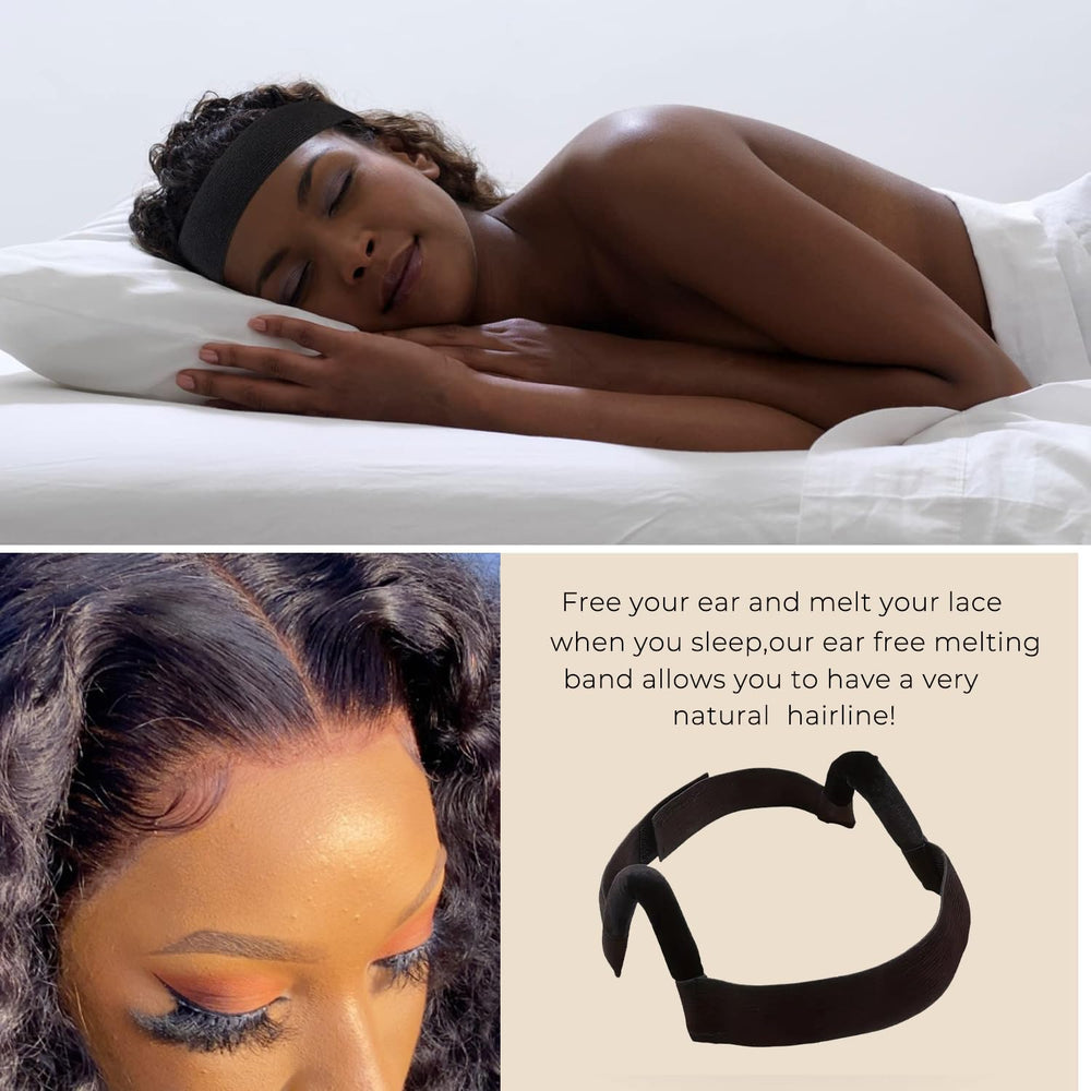 Lyric Selection lifestyle photo of woman styling wig with band for natural hairline